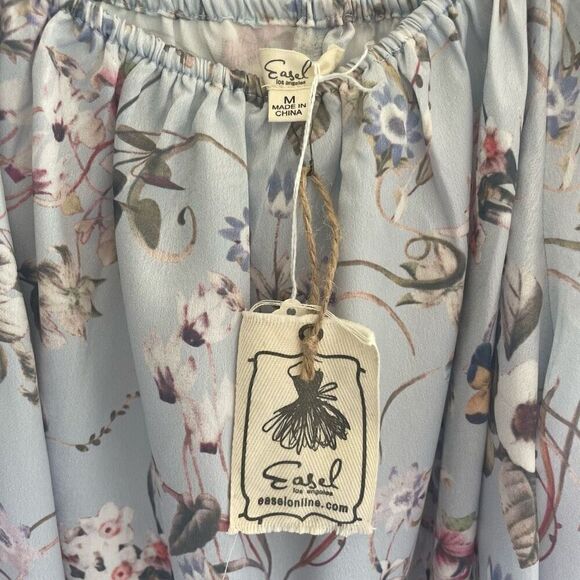 New Easel Blue Floral Silky Tunic Top Shirt Women’s Medium Pullover Summer - Picture 3 of 5